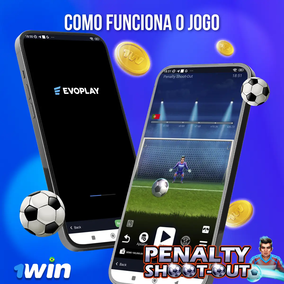 Composição com a interface do jogo Penalty Shoot-Out em dispositivos