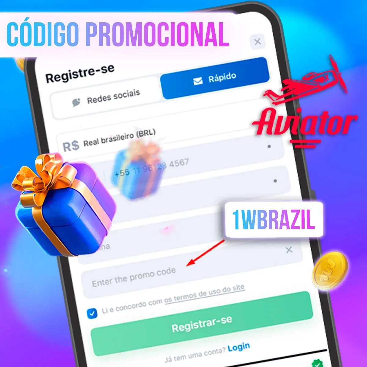 Formulário ilustrativo com campo de código promocional