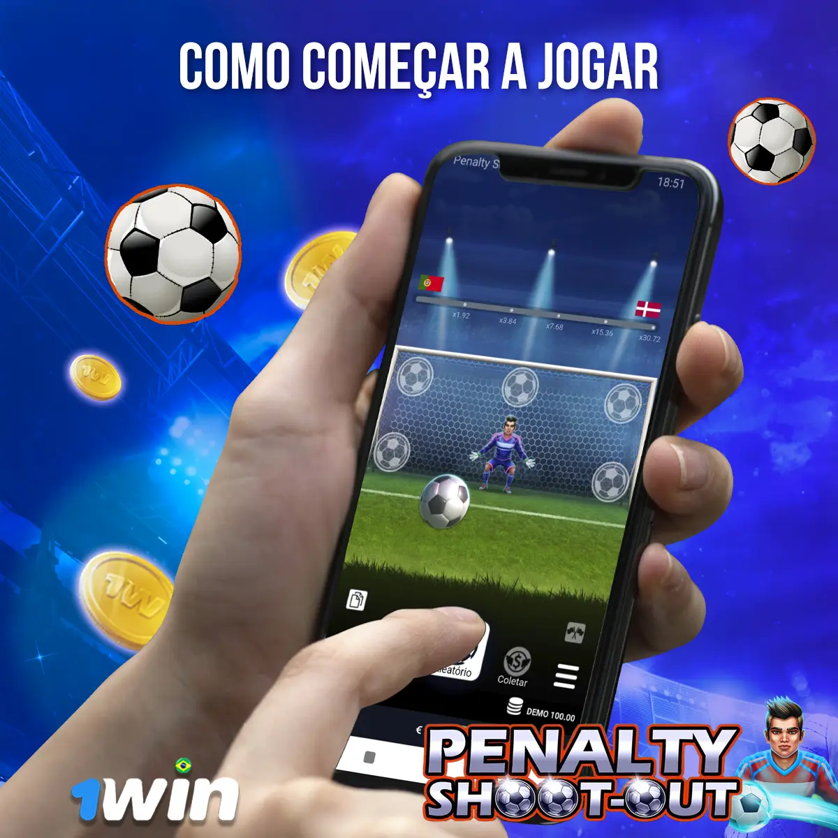 Composição com a interface do jogo Penalty Shoot-Out em dispositivos