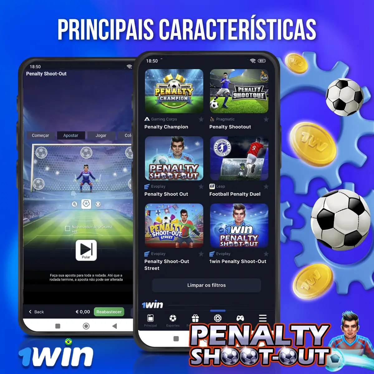 Composição com a interface do jogo Penalty Shoot-Out em dispositivos
